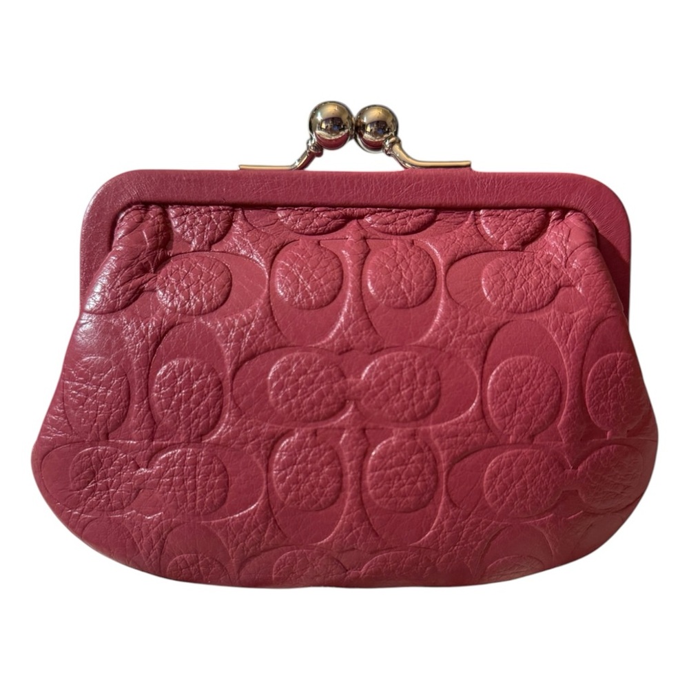 Coach Embossed Leather Kiss-Lock Coin Purse in Sunset Red, NWT - Picture 2 of 11